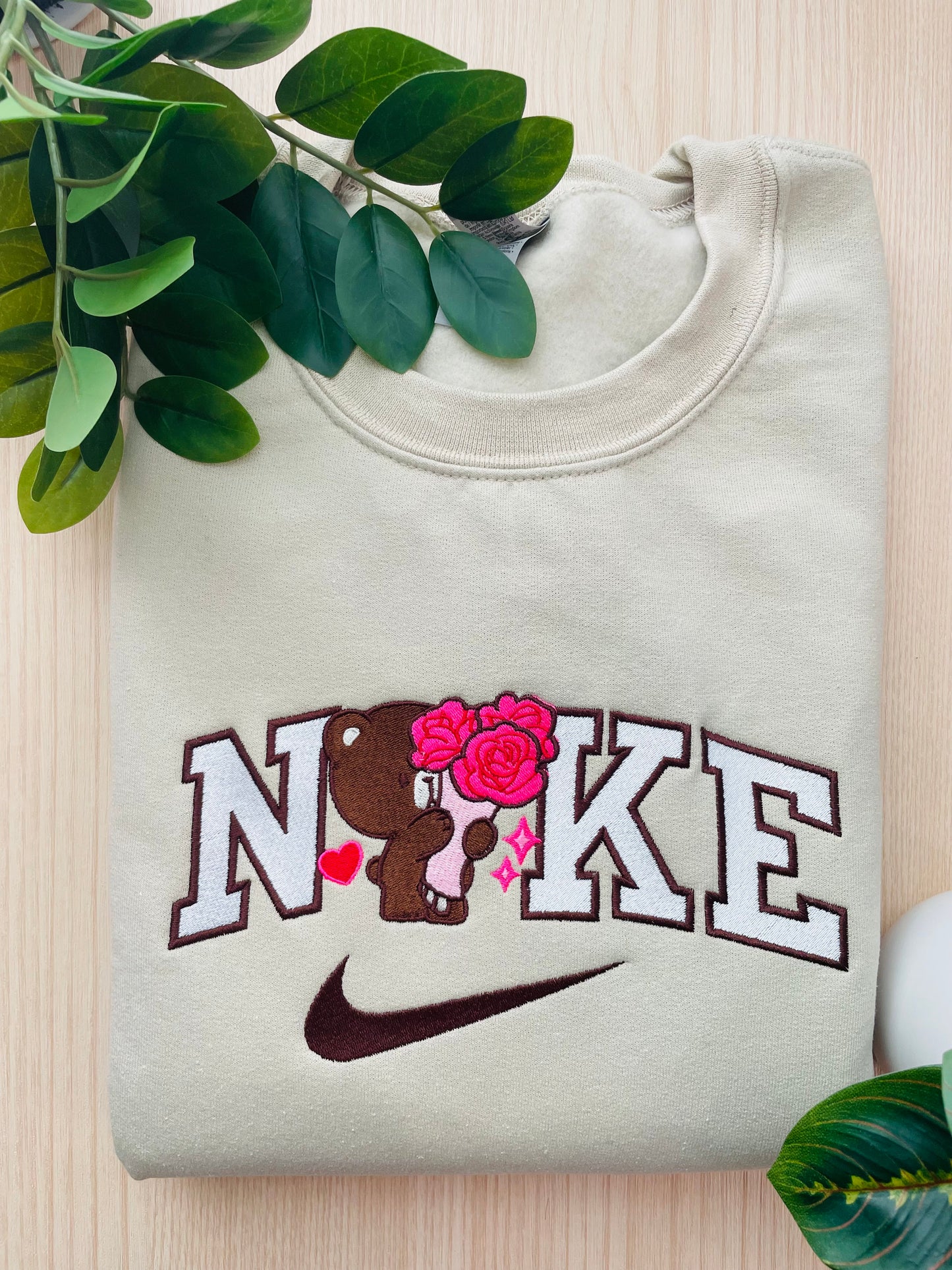 Embroidered Mocha Bear Swoosh Crewneck