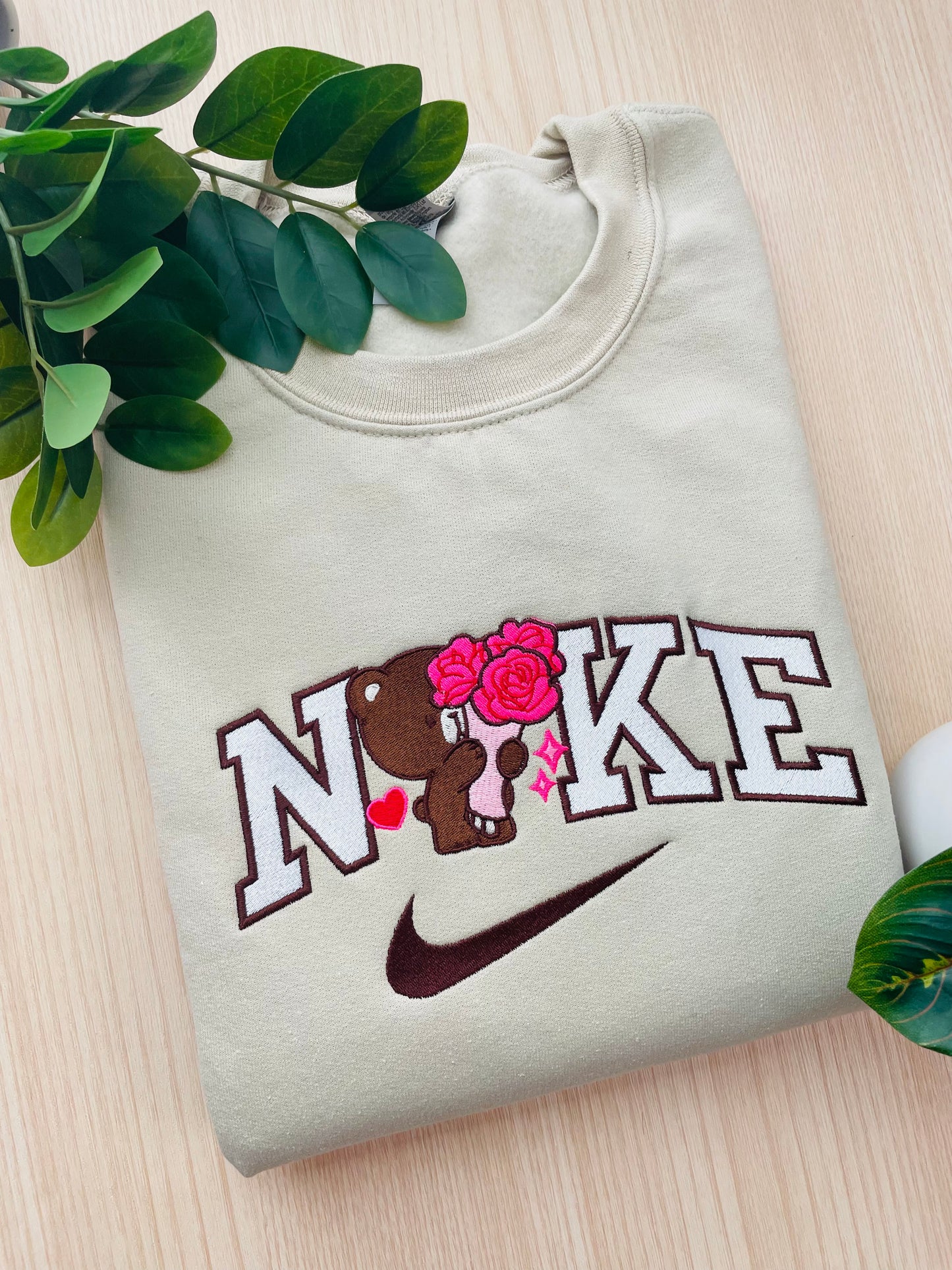 Embroidered Mocha Bear Swoosh Crewneck