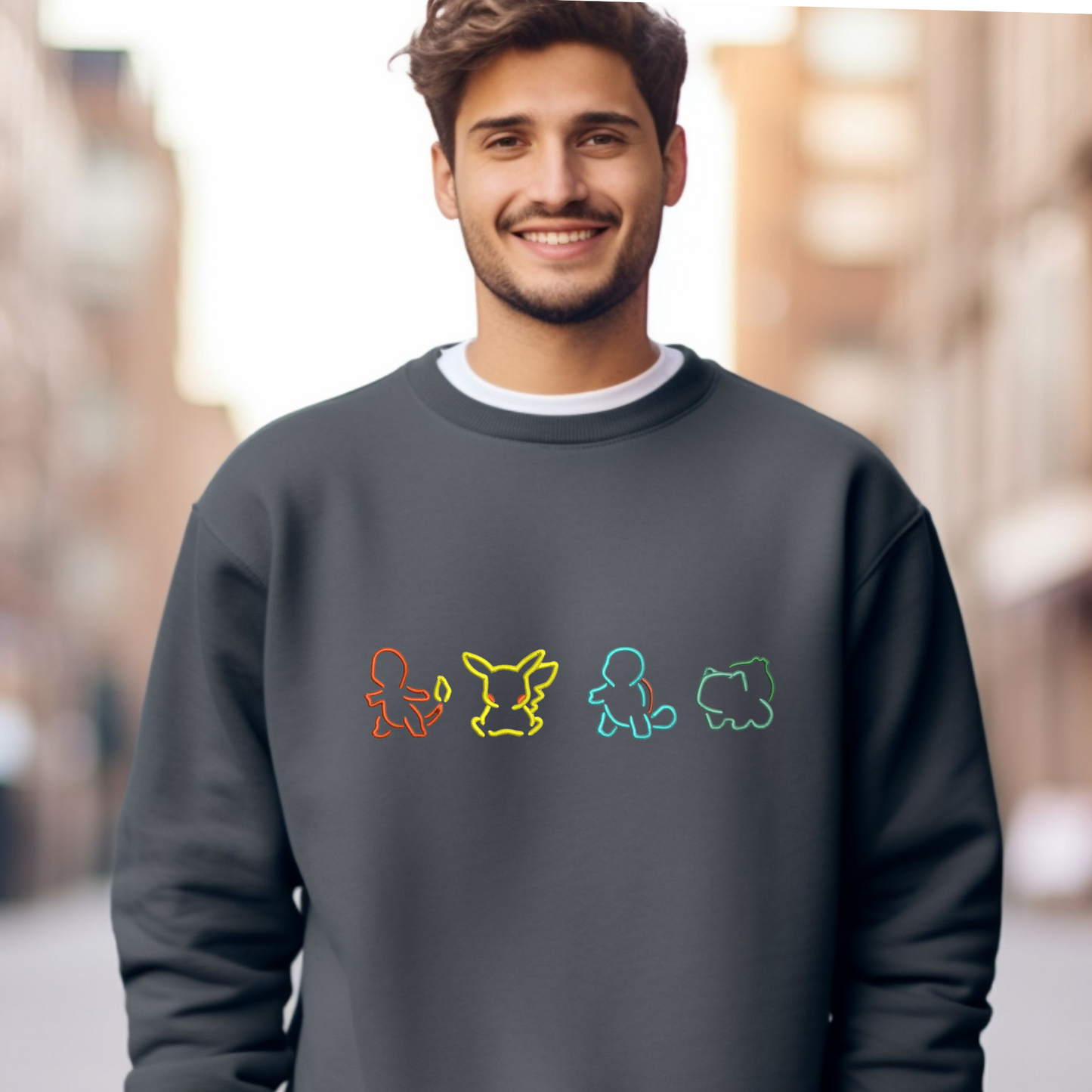 Embroidered Pokemon Outlines Sweatshirt