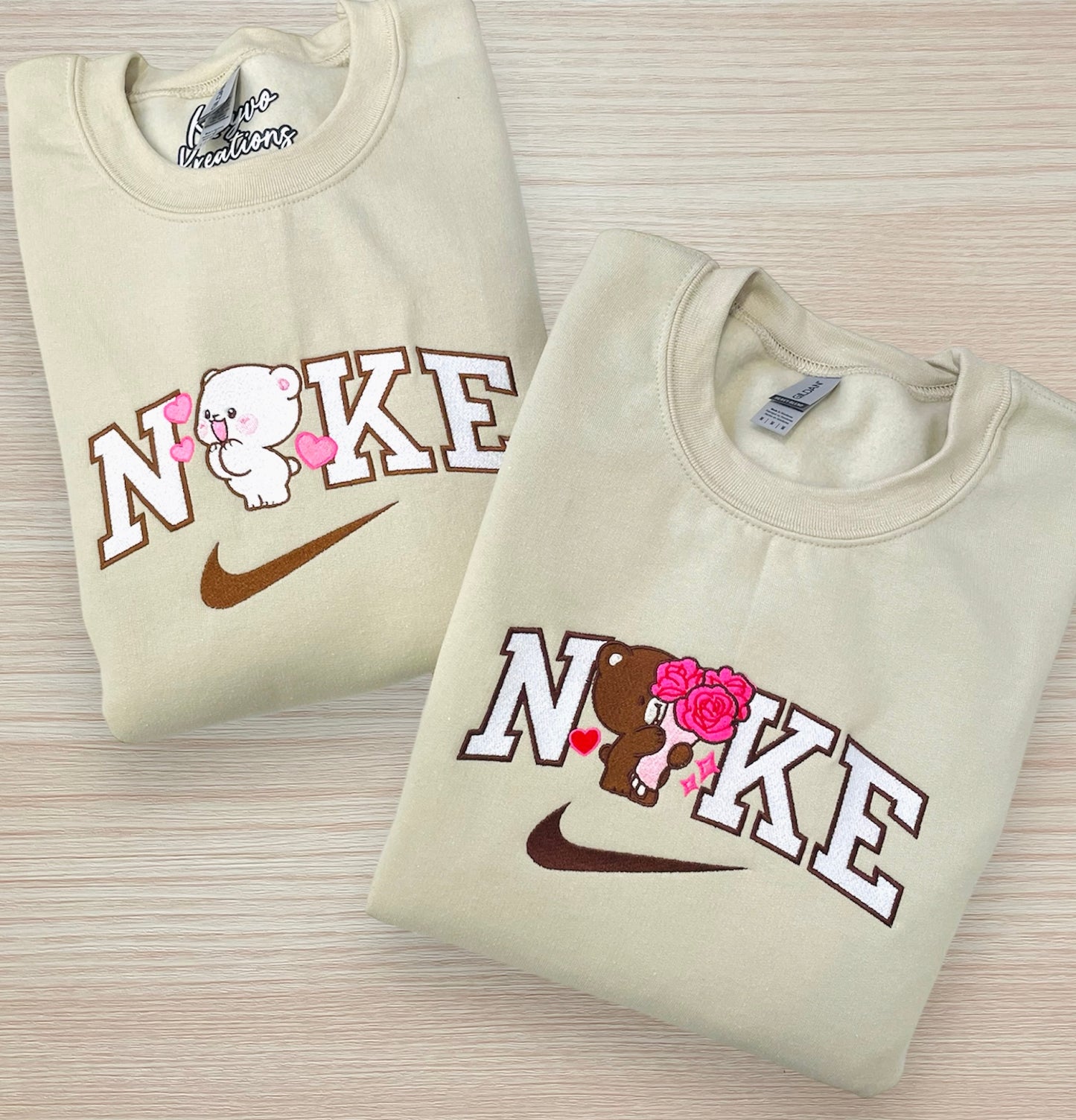 Embroidered Mocha Bear Swoosh Crewneck
