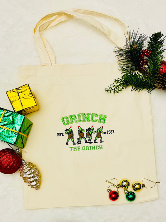 GRINCH I'm Not Going Embroidered Canvas Tote Bag