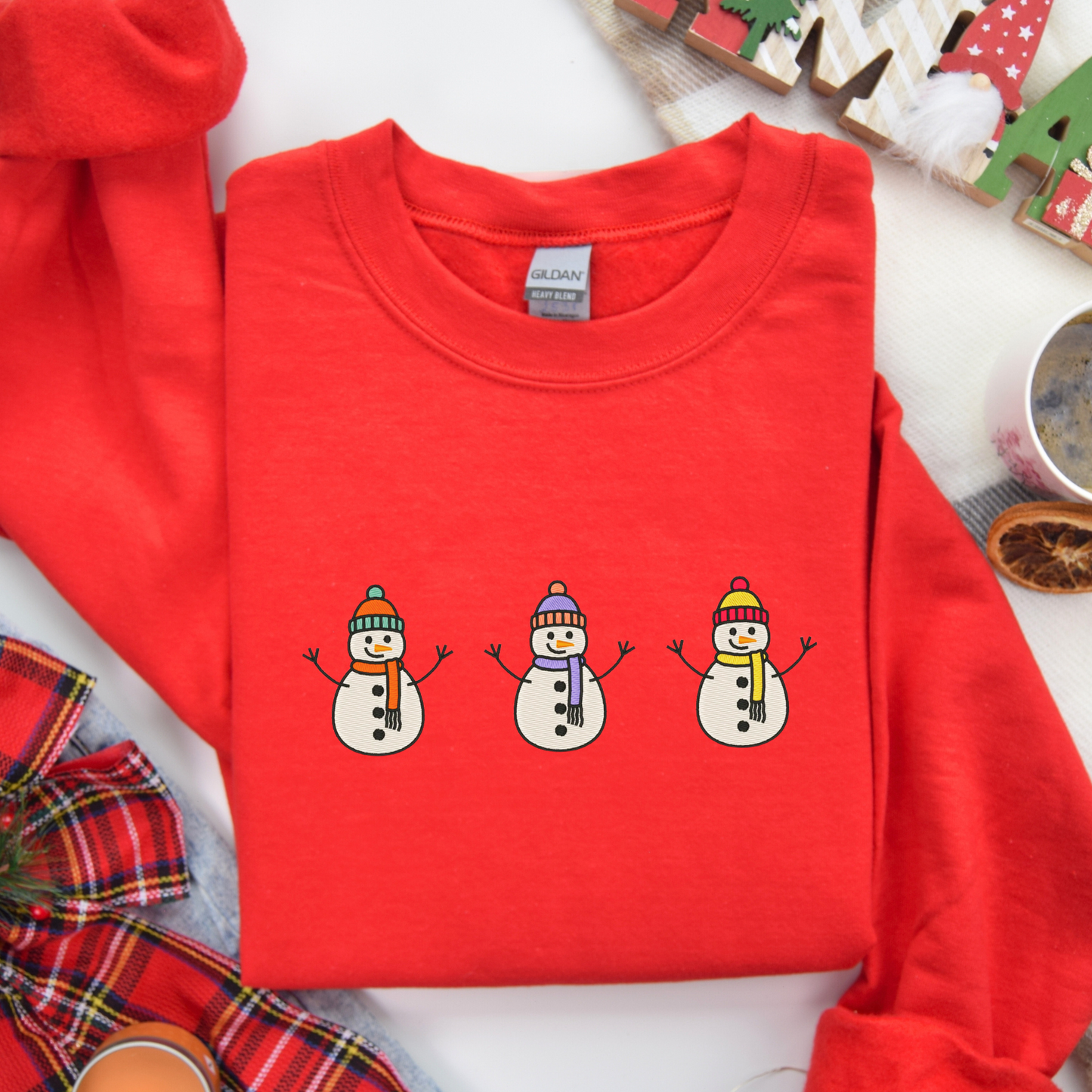 Embroidered Snowman Trio Sweatshirt