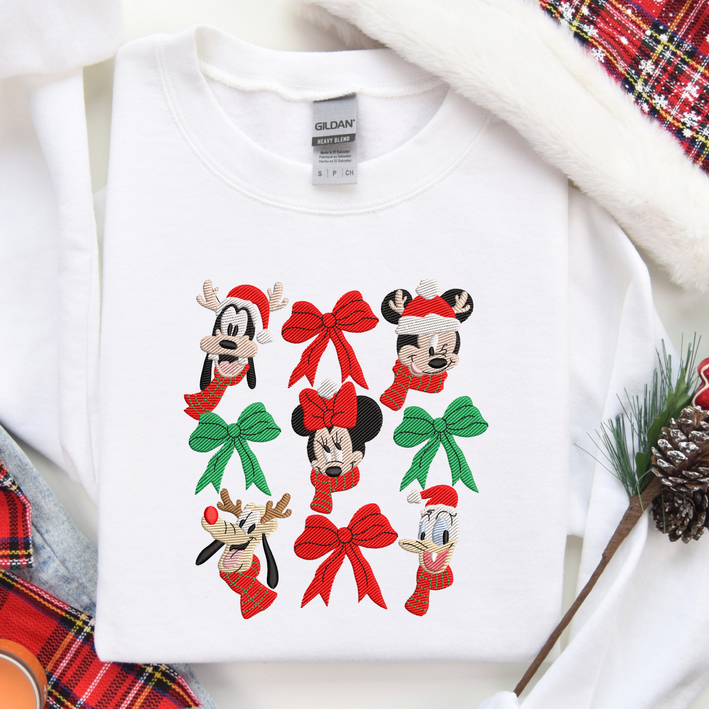 Mickey and Friends Christmas Bows Embroidered Sweatshirt