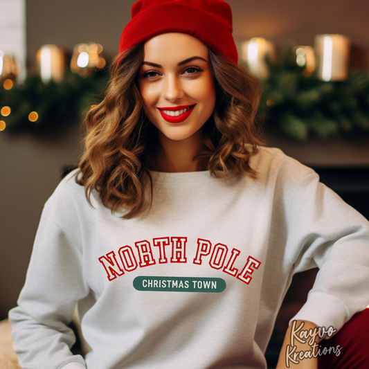 Embroidered North Pole Christmas Town Sweatshirt