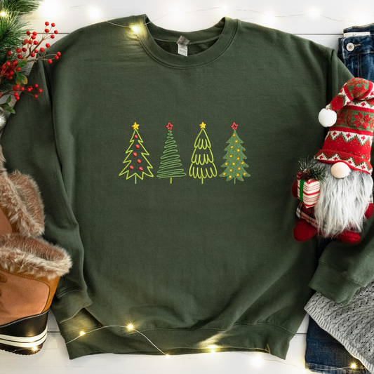 Embroidered Holiday Trees Sweatshirt