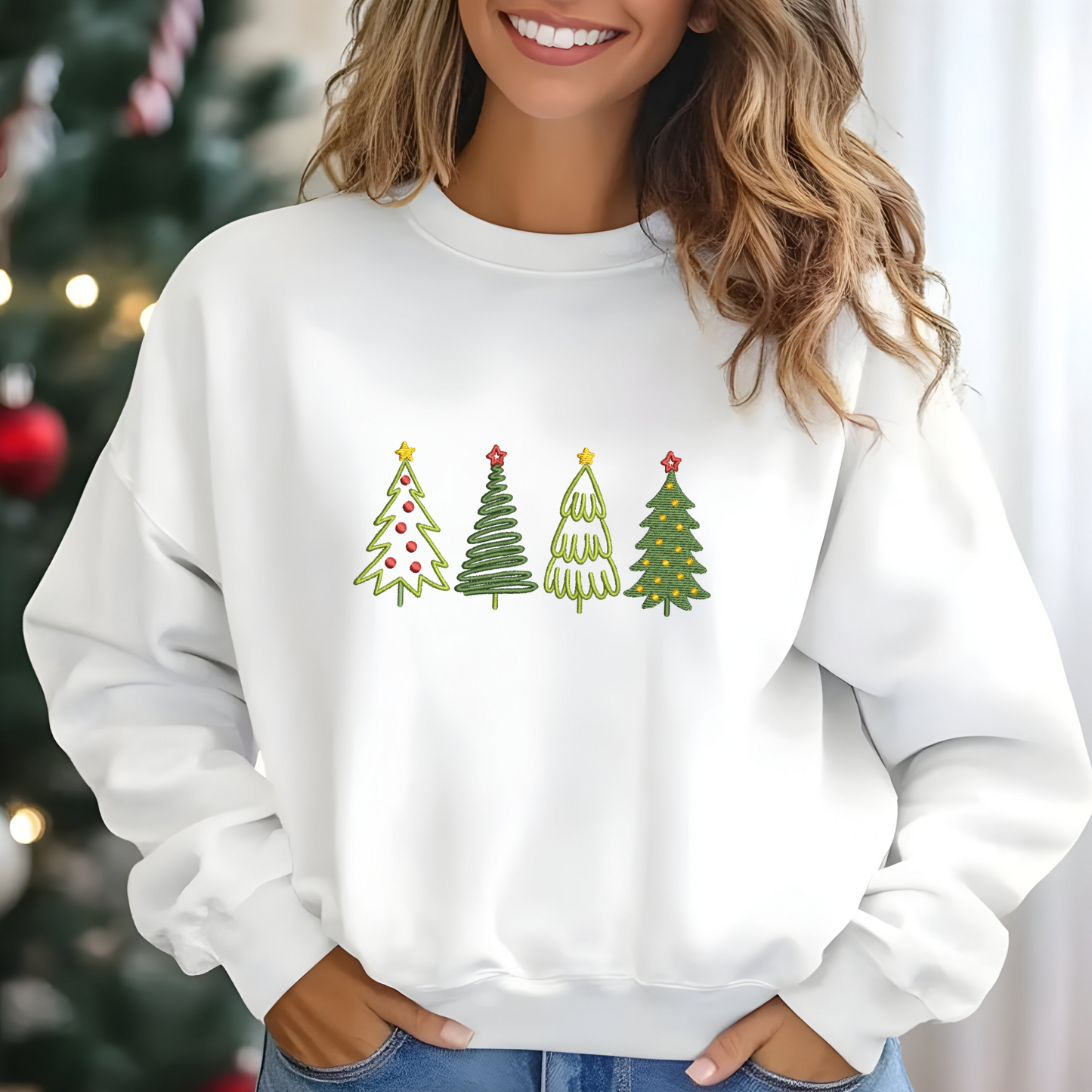 Embroidered Holiday Trees Sweatshirt