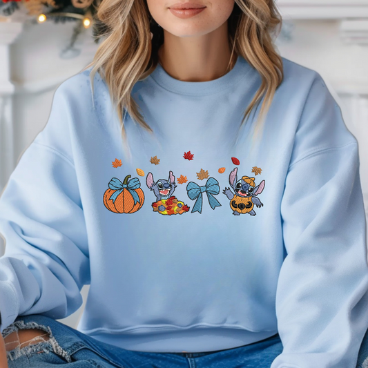 Stitch Pumpkin Fall Leaves Sweatshirt