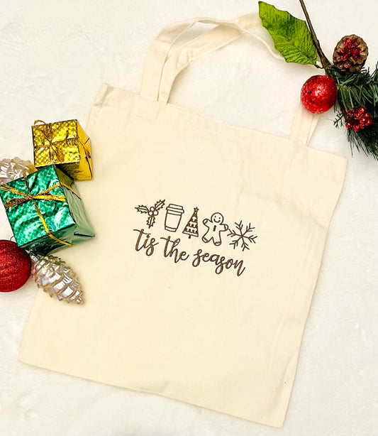 Tis The Season Embroidered Canvas Tote Bag