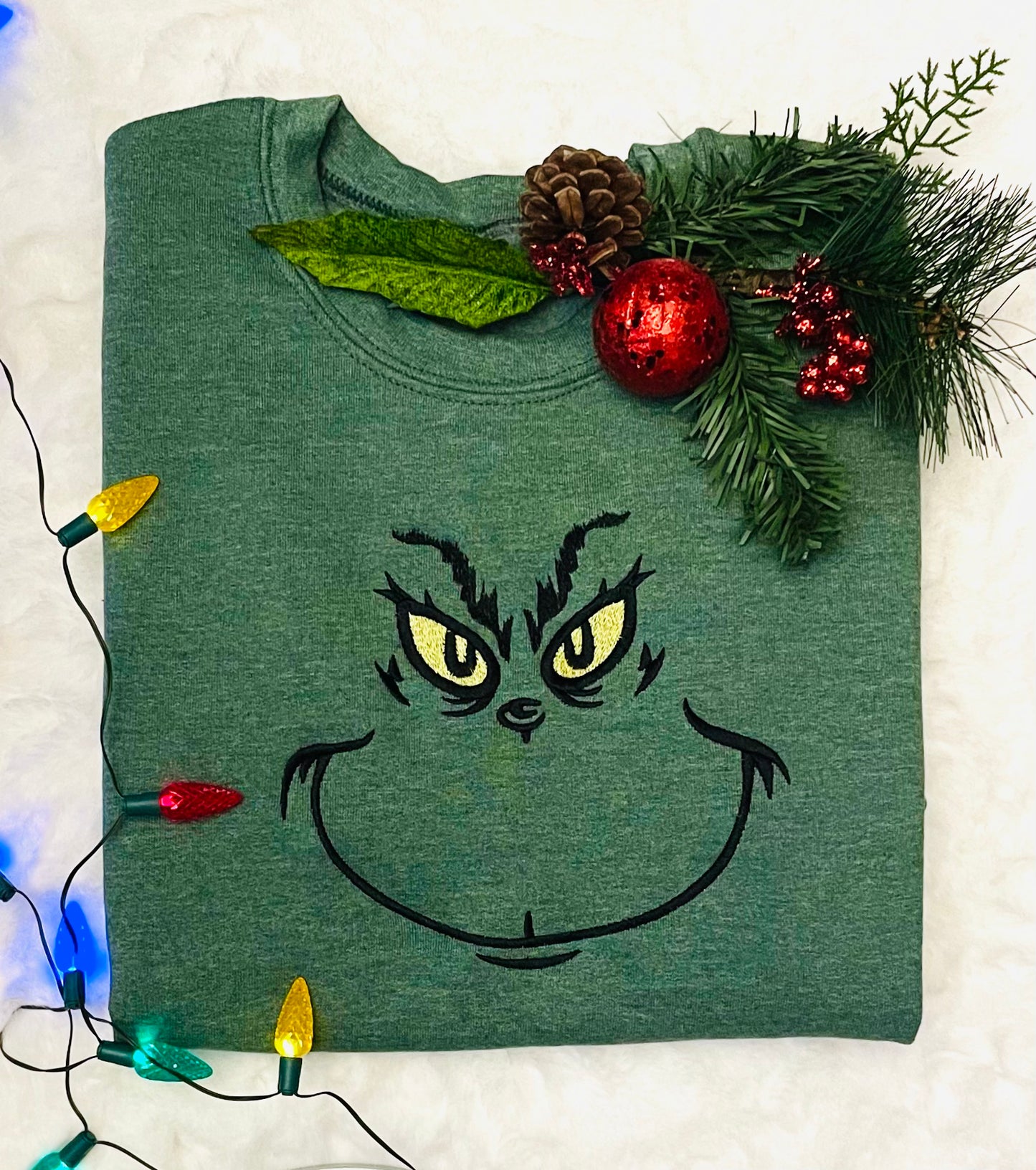 Grinch Smiley Crew Neck Sweatshirt