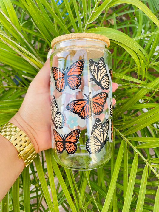 Butterflies Glass Beer Can Cup