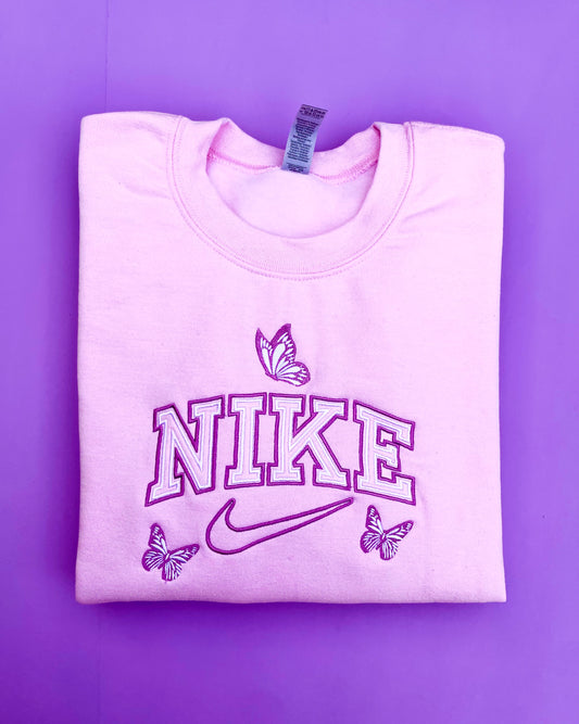 Swoosh Purple Butterflies Embroidered Sweatshirt