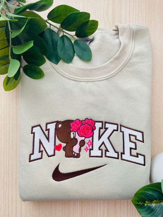 Embroidered Mocha Bear Swoosh Crewneck