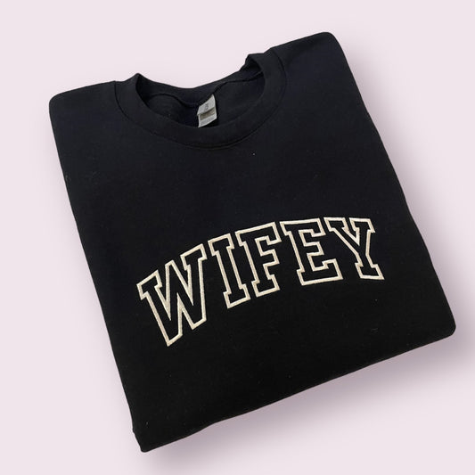 Wifey Varsity Print Embroidered Crewneck